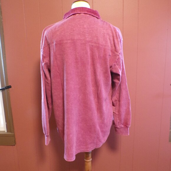Briggs Women's NWT Waffle Button-Front Long Sleeves Shirt, Dark Pink: S or M - Picture 3 of 11